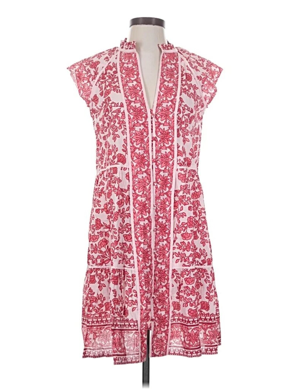 NWT Bindu  red and white floral block-print shirt dress 100% cotton Small
